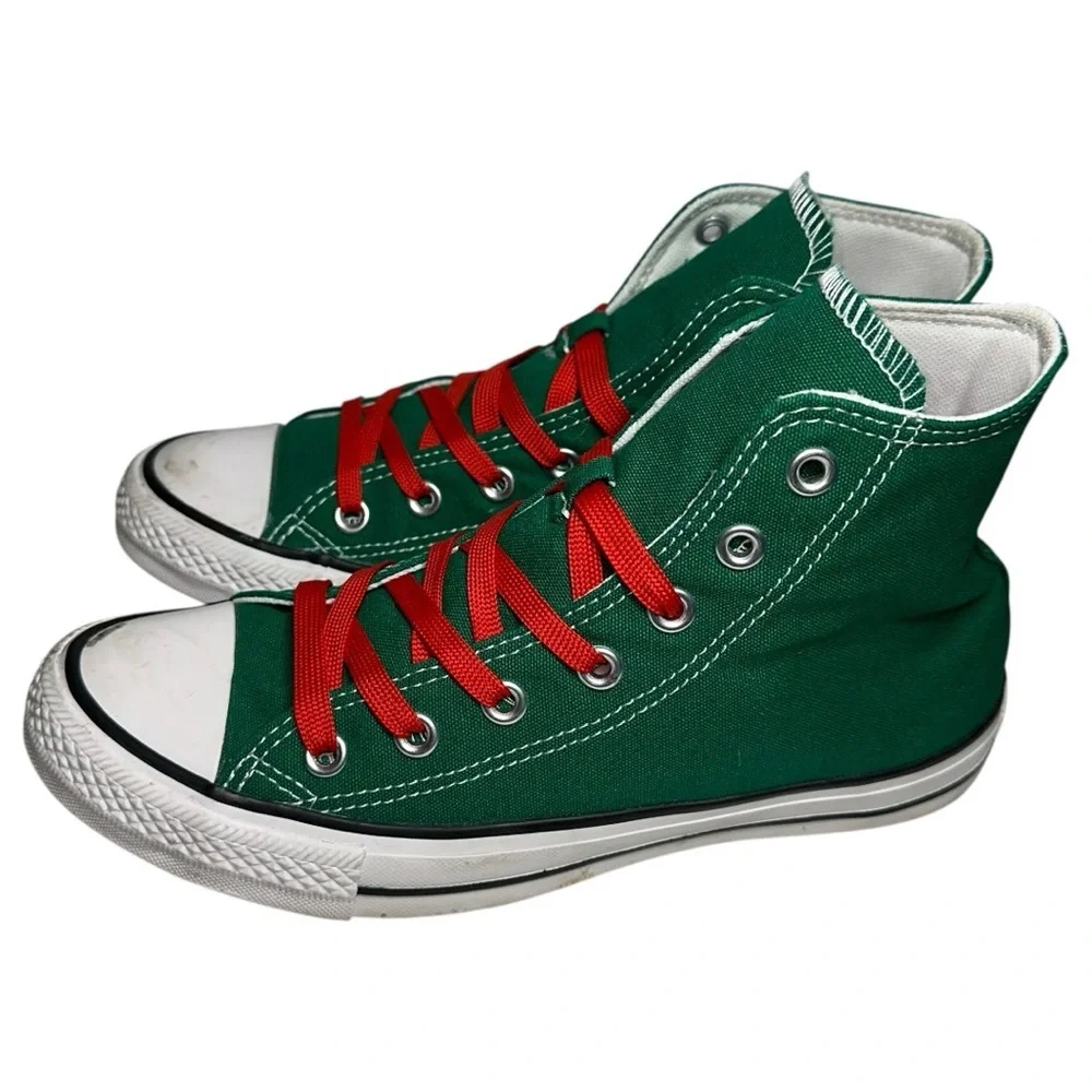 Converse All Star Chuck Taylor’s Sz 8 Green Ho Ho Ho Red Laces High Top Sneakers - Picture 5 of 10